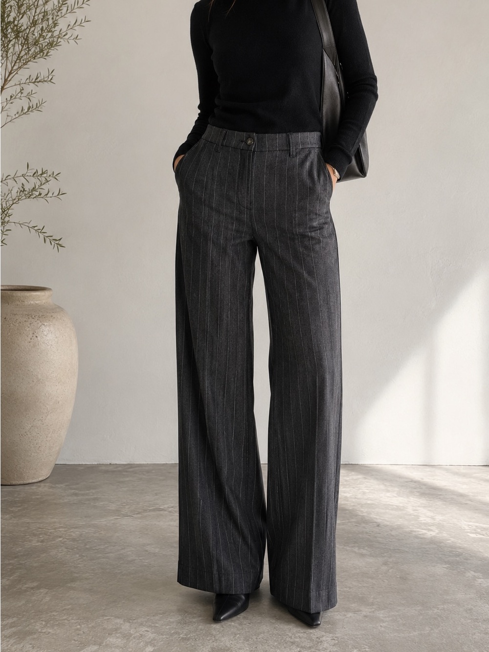 42nd St Trouser Wide Leg Pinstripe Pants Gray Career Tall Size 12T